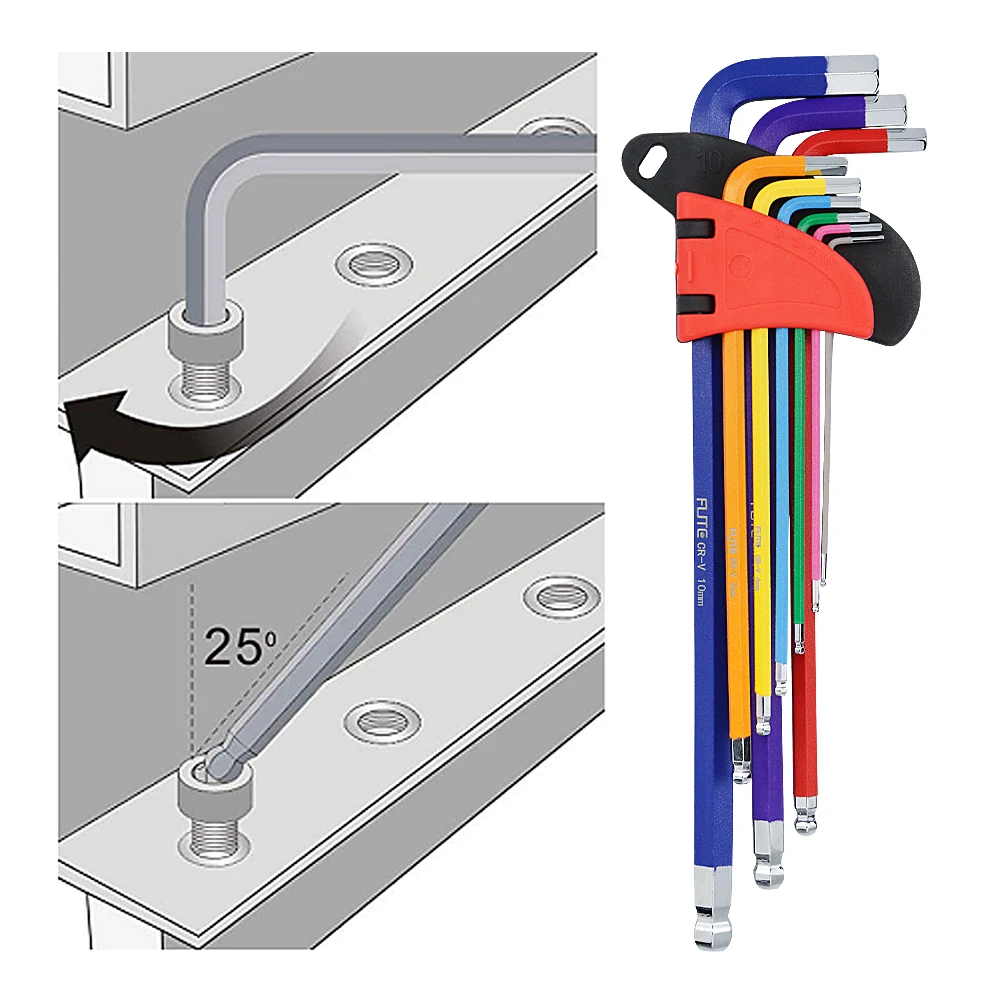 Hexagon Allen Chave Conjunto de Ferramentas, Imbus Matte Chrome, Bola Chave Set, Chave De Fenda Set Kit de Ferramentas, T10 -T50, 1.5mm-10mm, 9Pcs