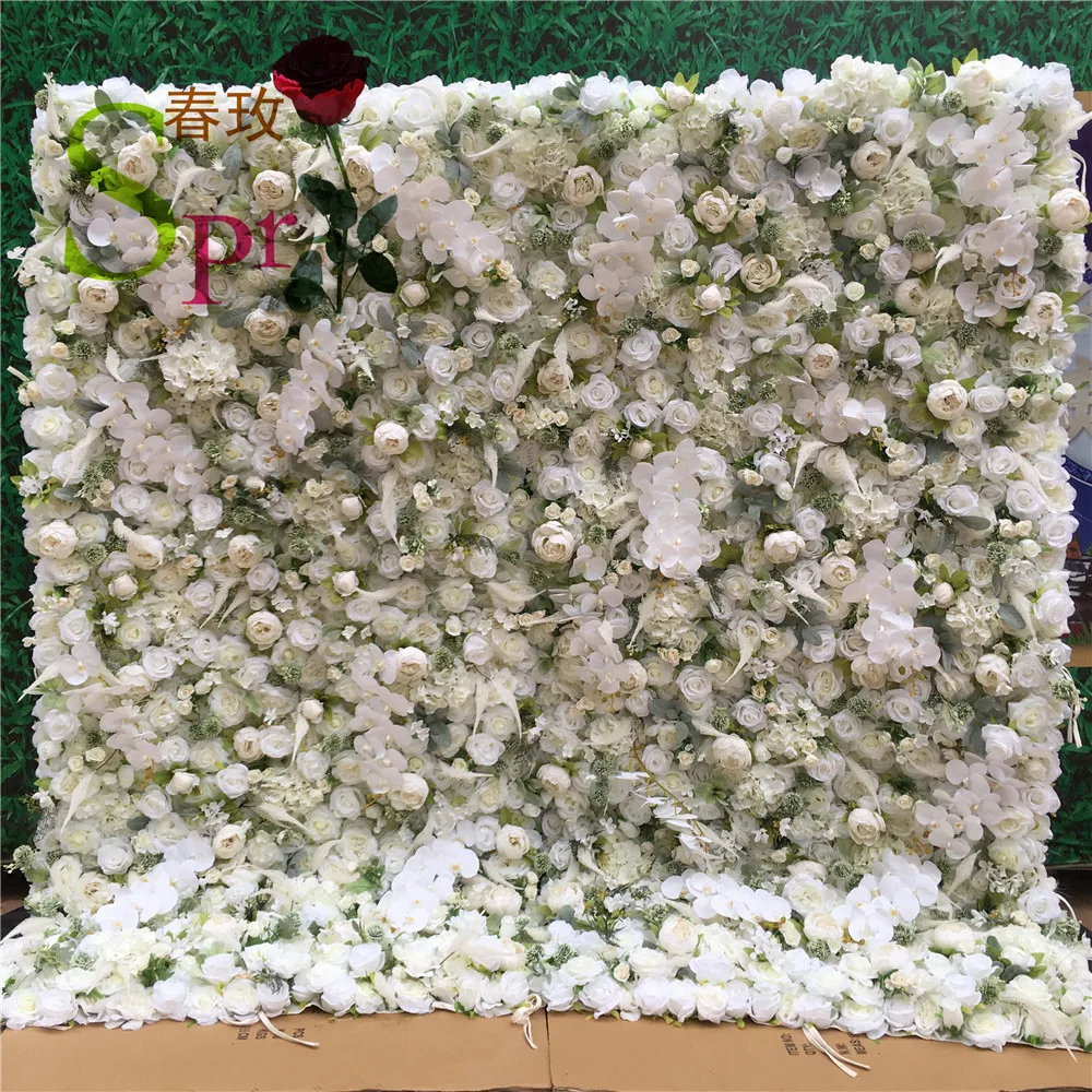 

SPR 2.4*2.4m/set wedding decoration white rose greenery roll up flowers panels flower wall