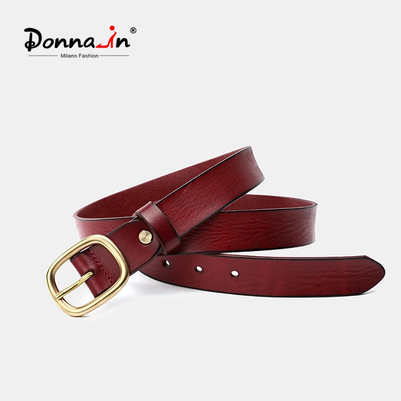 Donna-in Natural Cowhide Belts for Women High Quality Wine Luxury Italian One Piece Genuine Leather 3CM Width