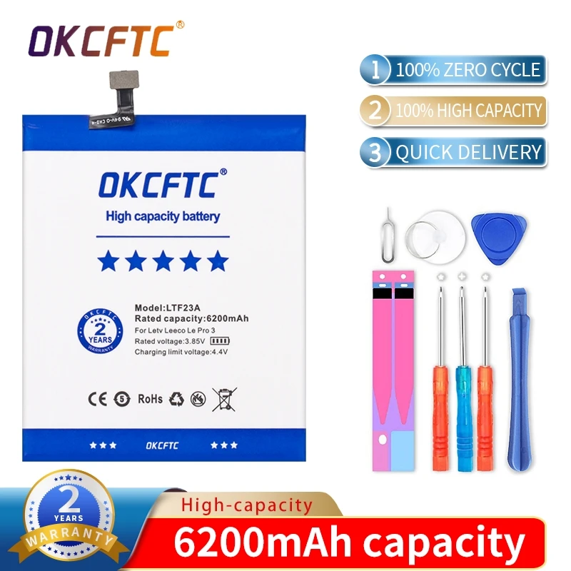 OKCFTC Original Good quality Real LTF23A 6200mAh Battery For Letv LeEco Le Pro 3 X720 X722 X728 Battery Replacement