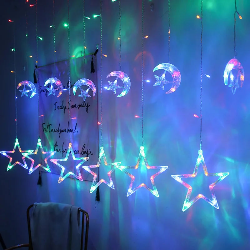 

2,5 м светодиодный занавес со звездой и луной, сказочные гирлянды, рождественская гирлянда, лампа для комнаты, спальни, украшение для свадебной вечеринки, праздничное освещение