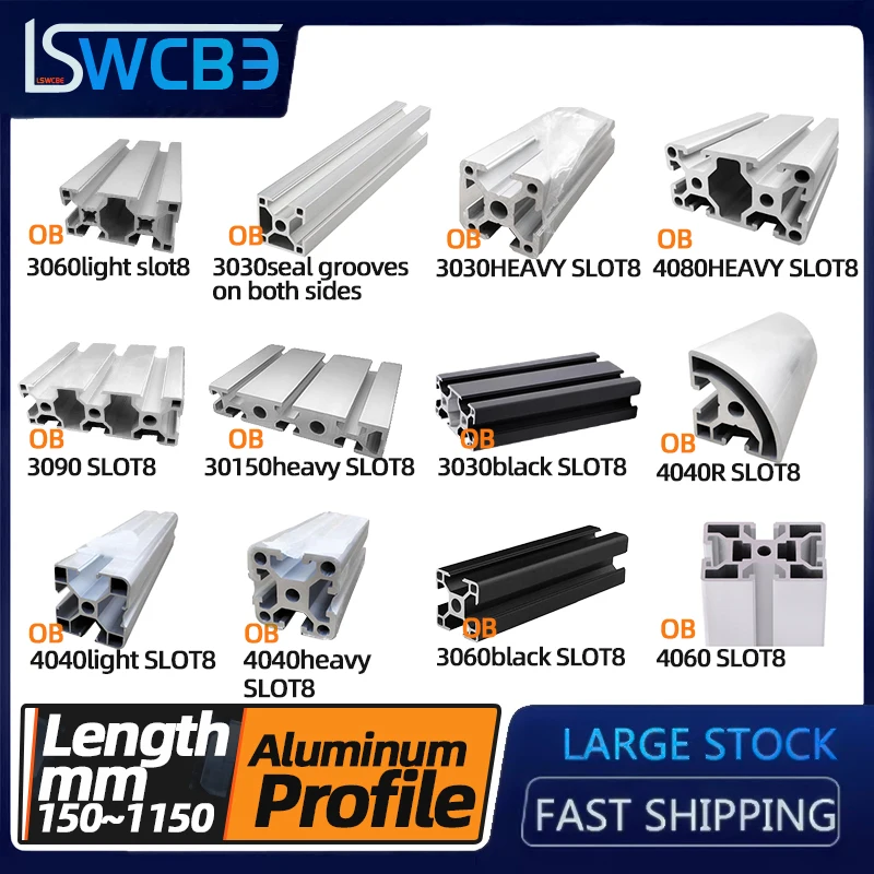 

European standard aluminum alloy industrial aluminum profile 3030 3060 30150 4040 small automatic rail equipment profile flow