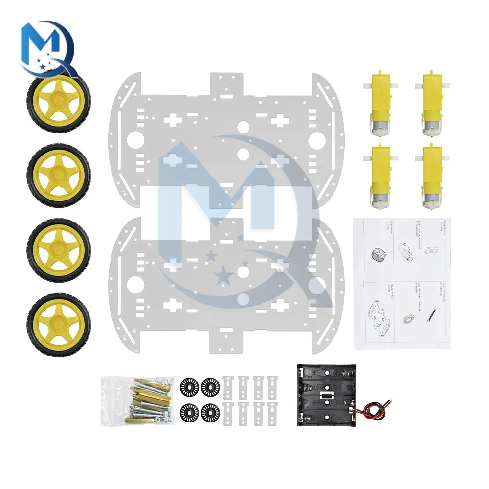 Smart Car DIY Kit 4WD 4-wheel Smart Robot Car Chassis Kits with Speed Encoder Battery Box Diy Electronic Set for Arduino