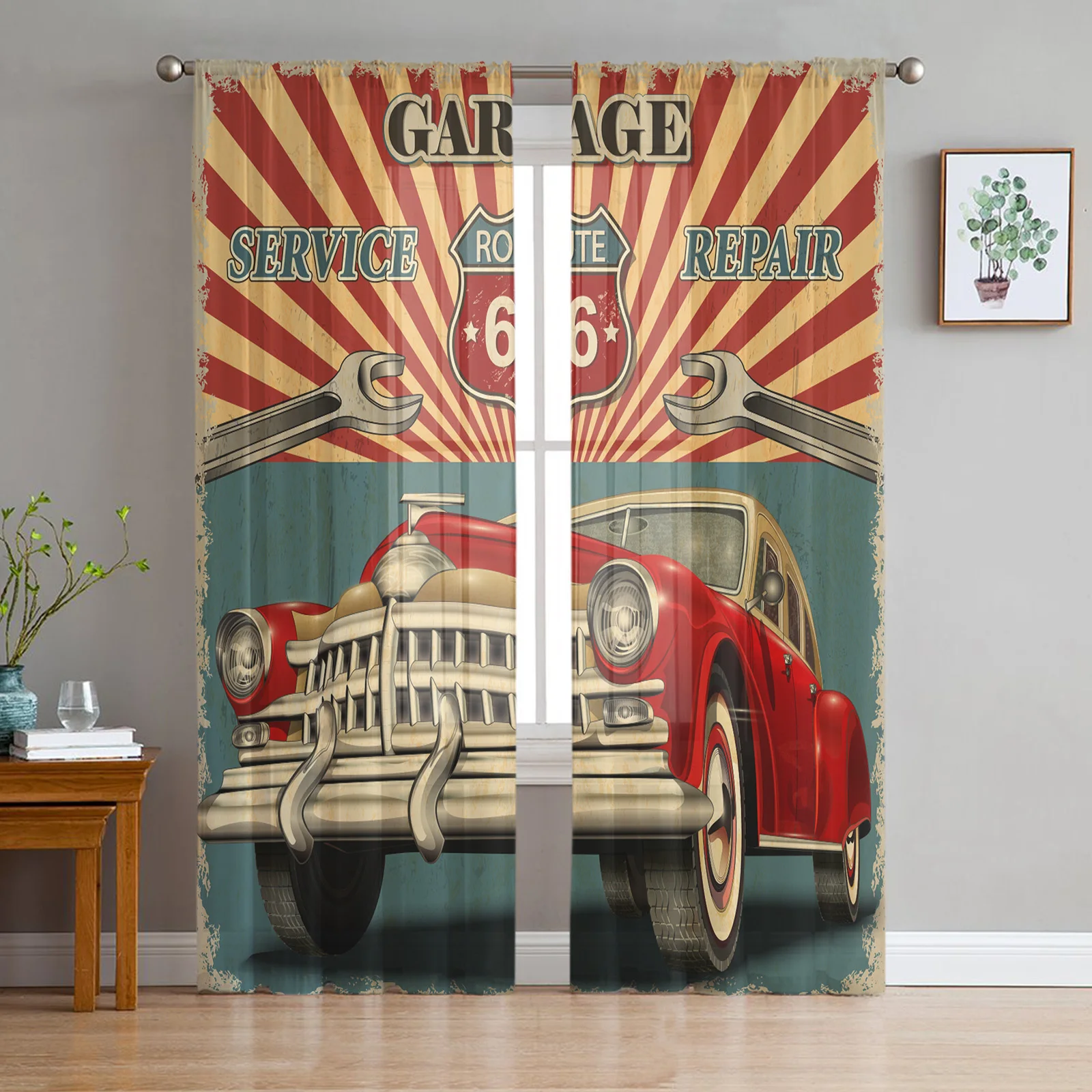 

Classic Car Poster Window Treatment Tulle Modern Sheer Curtains for Kitchen Living Room the Bedroom Curtains Decoration