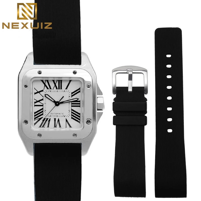 Watch Strap for Cartier Sandoz Santos 100 W20073X8 W20106X8 W2020008 Silicone Rubber Bracelet Men Women Black Belt 20 23 25mm