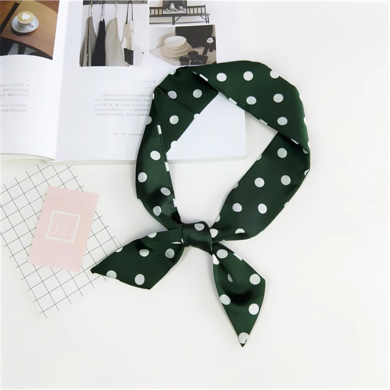 Polka dot printing luxury brand scarf women summer small long silk scarf fashion turban headband tie bag handle ribbon N13