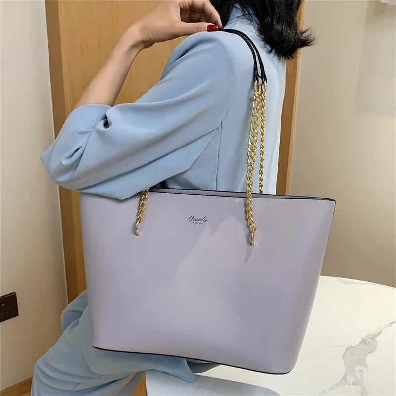 Fashion chain women Shoulder Bag large capacity Elegant  Luxury Ladies handbag pu leather big lady totes Designer bolsas black