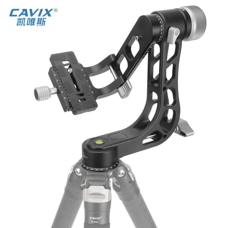 CAVIX 720 Degree Heavy Duty Metal Panoramic Gimbal Tripod Head Use for telephoto heavy lens Standard Quick Release Plate