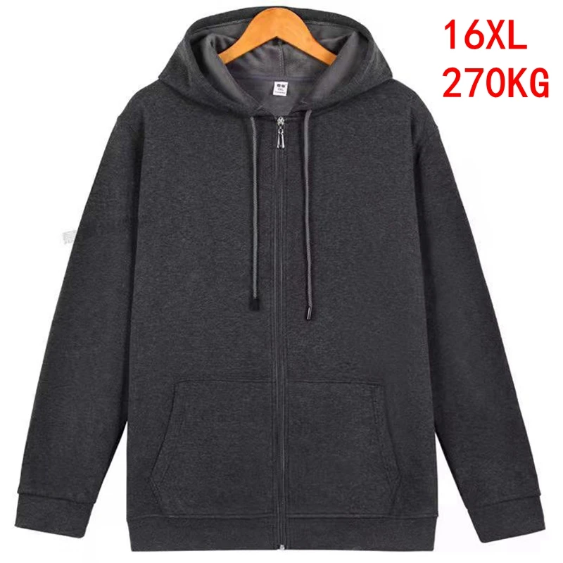 Men\'s Autumn/Winter Plus Size 16xl 270Kg Long Sleeve Zip Pocket Hooded Sweatshirt 10xl 12xl 14xl Black Blue Red Large Jacket