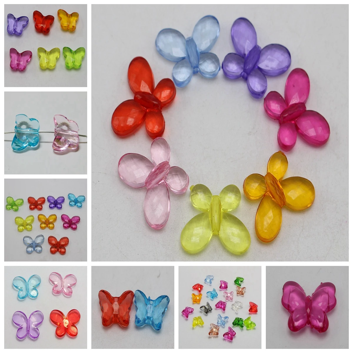 Craft DIY Mixed Colour Transparent Acrylic Charm Beads Various Butterfly Shape