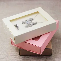 10pcs kraft/beige/pink gift jewelry package& display window box DIY slide box for wedding favors/products display show