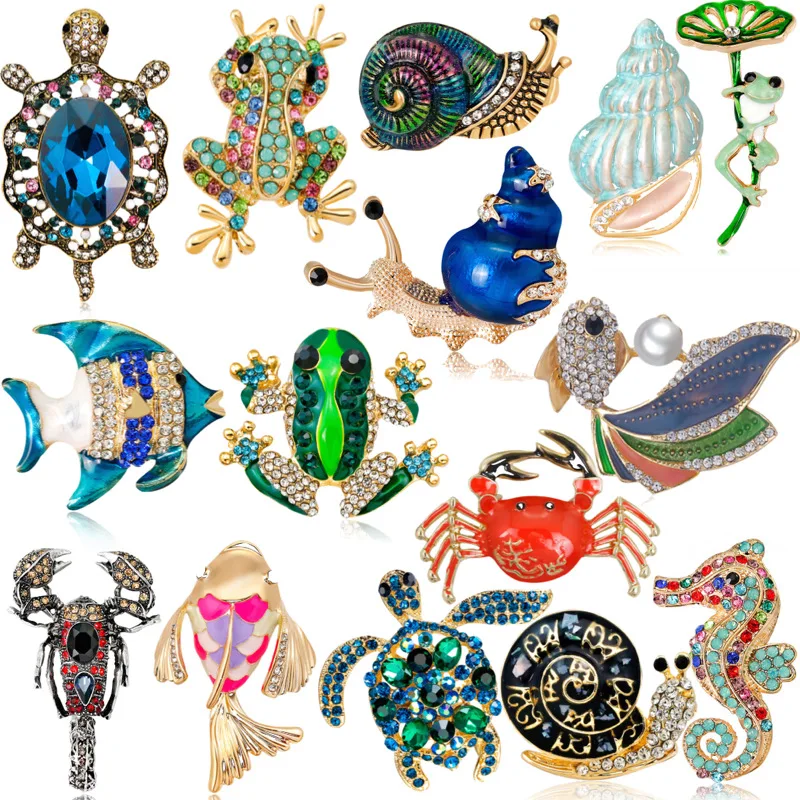 3pcs/lot Fashion tortoise snails frog fish animal Enamel Brooches Women Men's Weddings Brooch Pins best Christmas gift