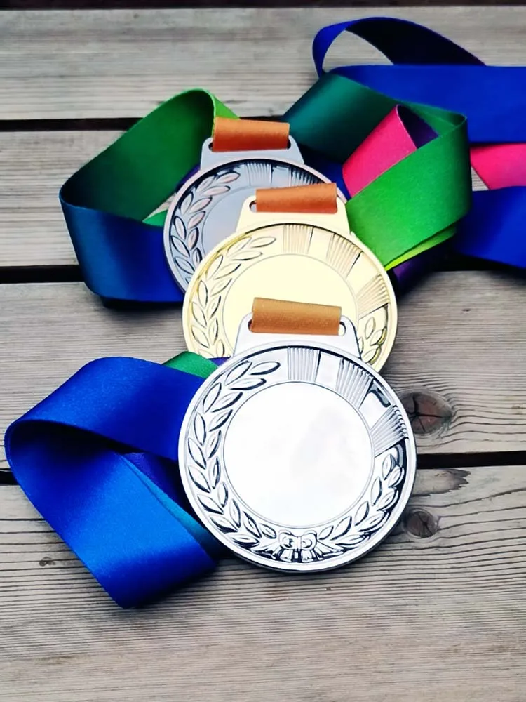 Blank Medals  Ear of wheat medal  with Color ribbon  65mm gold  Silver  Copper Color medal print for free on the blank