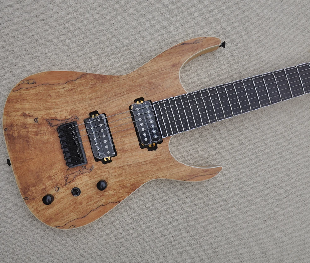 7 Strings Natural Electric Guitar with Spalted Maple Veneer,Rosewood Fretboard