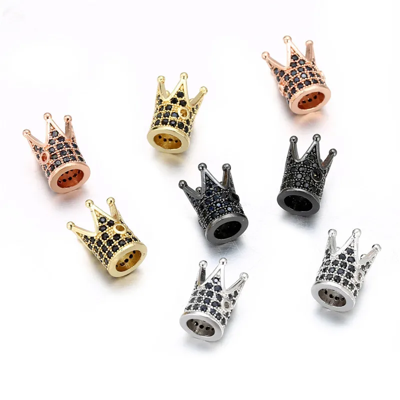 3Pcs/Lot Metal Copper Micro Pave CZ Geometry Crown Leopard Helmet Skull Round Space Charms Beads for Jewelry DIY Bracelet Making