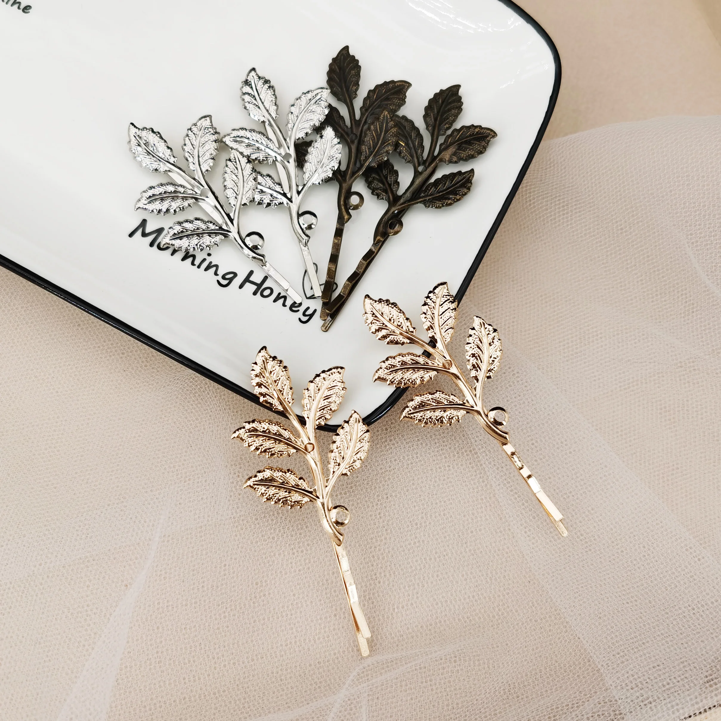 2 teile/los Vintage Haar Clip Für Frauen Gold Farbe Blatt Form Haarspange Metall Haarnadeln Dame Headwear Haar Zubehör Mädchen Geschenke – Detail 5