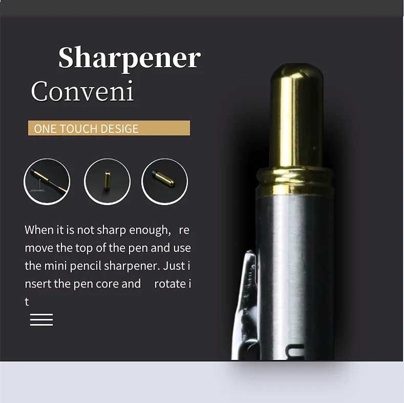 2.0 Metallischer Druckbleistift für Schüler, zum Zeichnen und Schreiben, mit kostenlosem Radiergummi, 5 Bleistiftminen und Spitzer – Detail 3