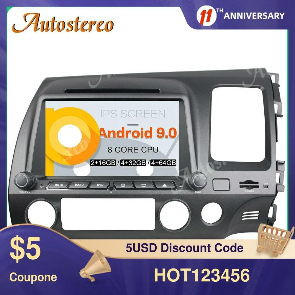 

RHD 8-ядерный процессор Android 10 128G автомобильный DVD-плеер GPS-навигация для Honda Civic 2006-2011 мультимедийный плеер радио головное устройство приборной панели