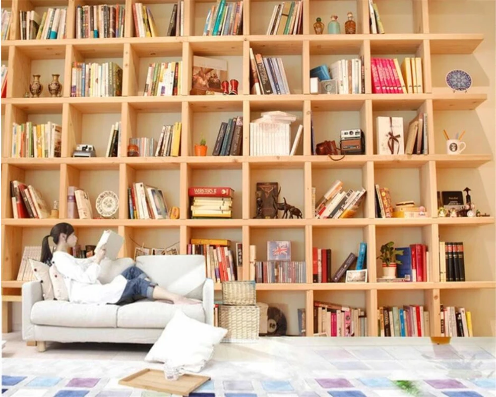 Custom wallpaper 3D European Style Sofa TV Background Wall Bookcase Books Bookshelf 3d wallpaper mural papel de parede