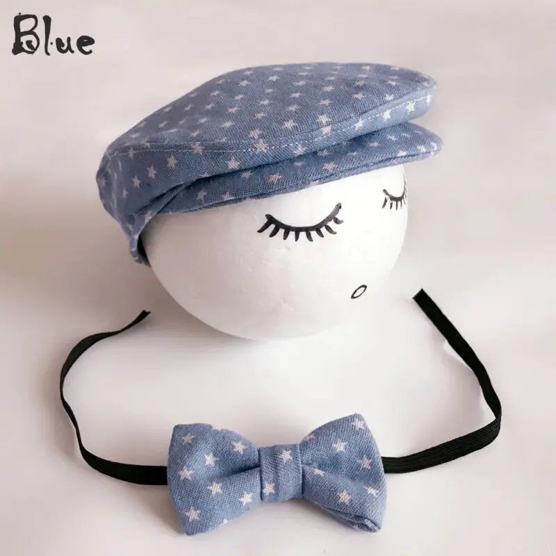 2020 Newborn Photo Props Baby Boys Beret Hat + Bow Tie Set Newborn Newborn Photography Props Gentleman Cap Photo Outfit