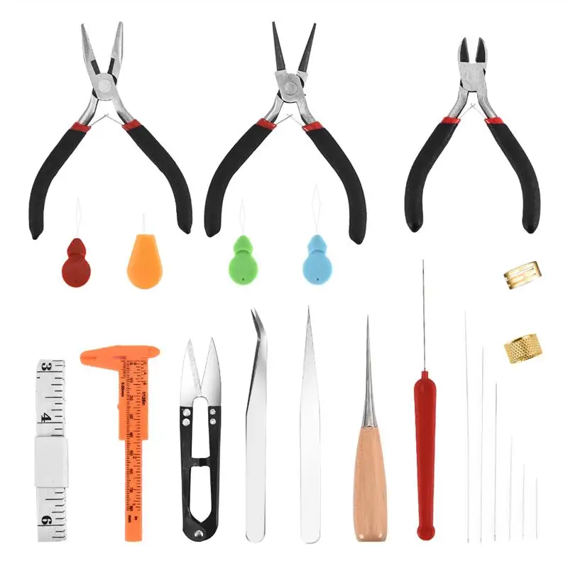 21pcs DIY Jewelry Making Kit Pliers Jewelry Tools Set Flat Nose Pliers Wire Cutter Pliers Rings Scissor Beading Needles Tweezer