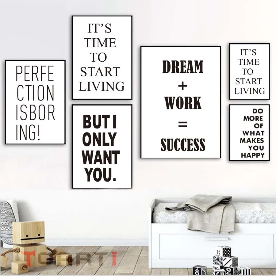 Travail de rêve, citations de vie de réussite, Muals d'art mural pour salon, décoration de maison, image murale modulaire, peinture sur toile, affiche et imprimés d'art