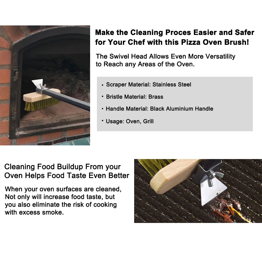 PizzAtHome Pizza Oven Copper Brush Bristle Brass Scraper Household Grill Cleaning Oven Brush with 21 inch Aluminium Handle