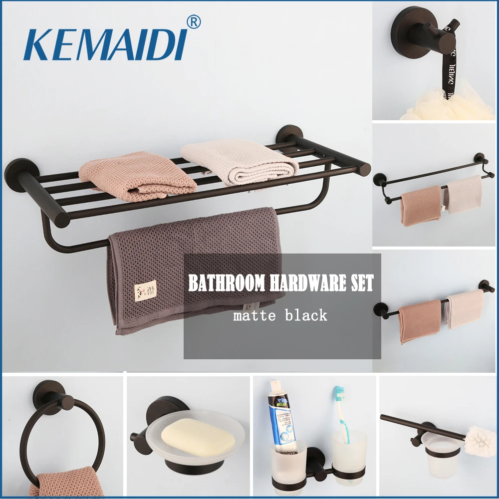 

KEMAIDI Luxury Bathroom Black Hardware Set 304 Stainless Steel Towel Rack Paper Towel Holder Towel Bar Hook Bathroom Accessories