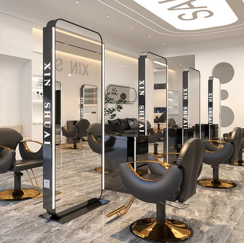 High-end barber shop mirror floor type hairdressing mirror table hair salon special ins hair cutting mirror