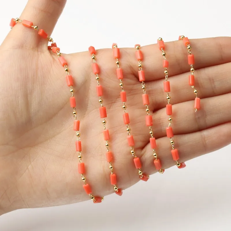 1 Meter Gold Plated Column Stone Chain Crystal Beads Copper Chains for Jewelry Making DIY Necklace Bracelet Anklet Accessories