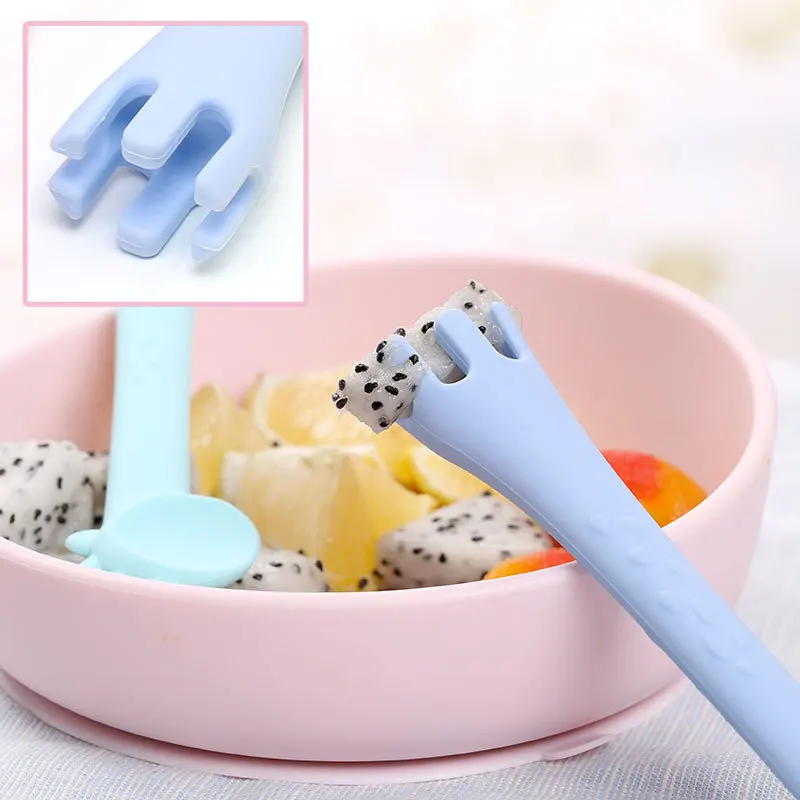 Let'S Make Silicone Spoon Giraffe Bpa Free 1Pc Feeder Fork Two In One Safety Tableware Infant Learning Spoons Teether Utensil