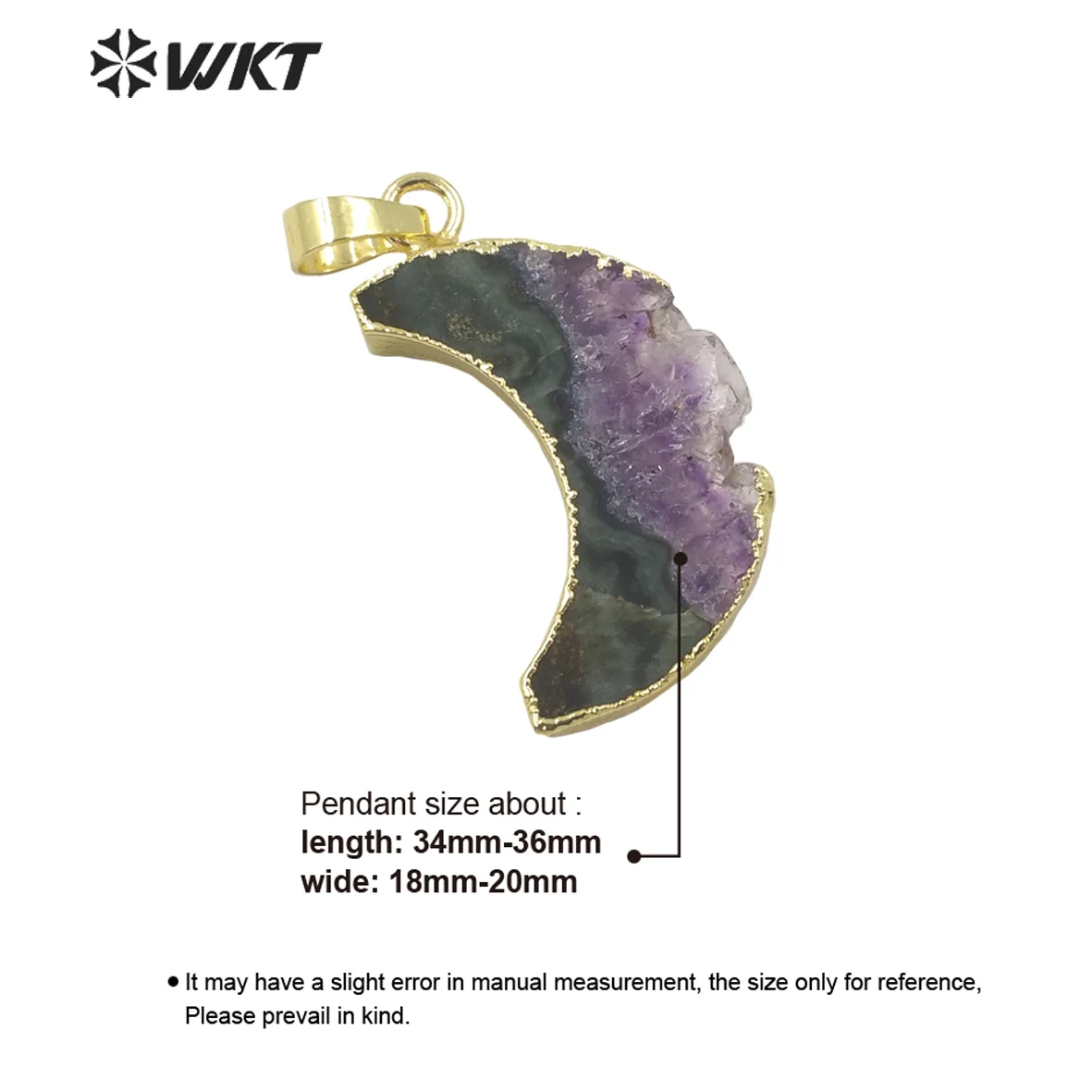 

WT-P1705 Оптовая мода позолоченные натуральные аметисты камень кулон ручной работы ломтик полумесяц ювелирные изделия