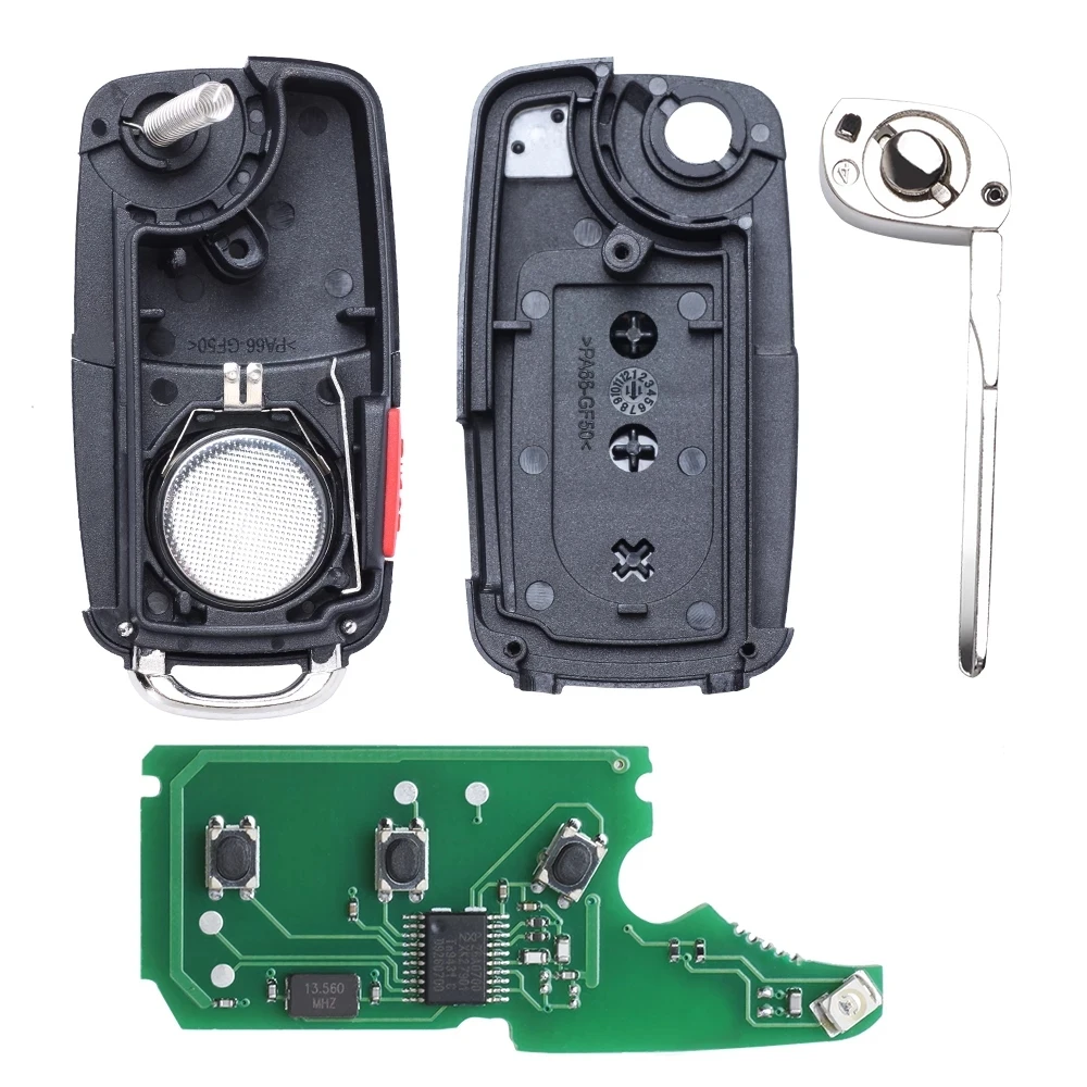 KEYECU 3 + 1 przycisk zdalny klucz składany Fob bez keyless 315 / 434MHz z chipem ID46 dla Volkswagen Touareg 2004-2011 3D0959753AK