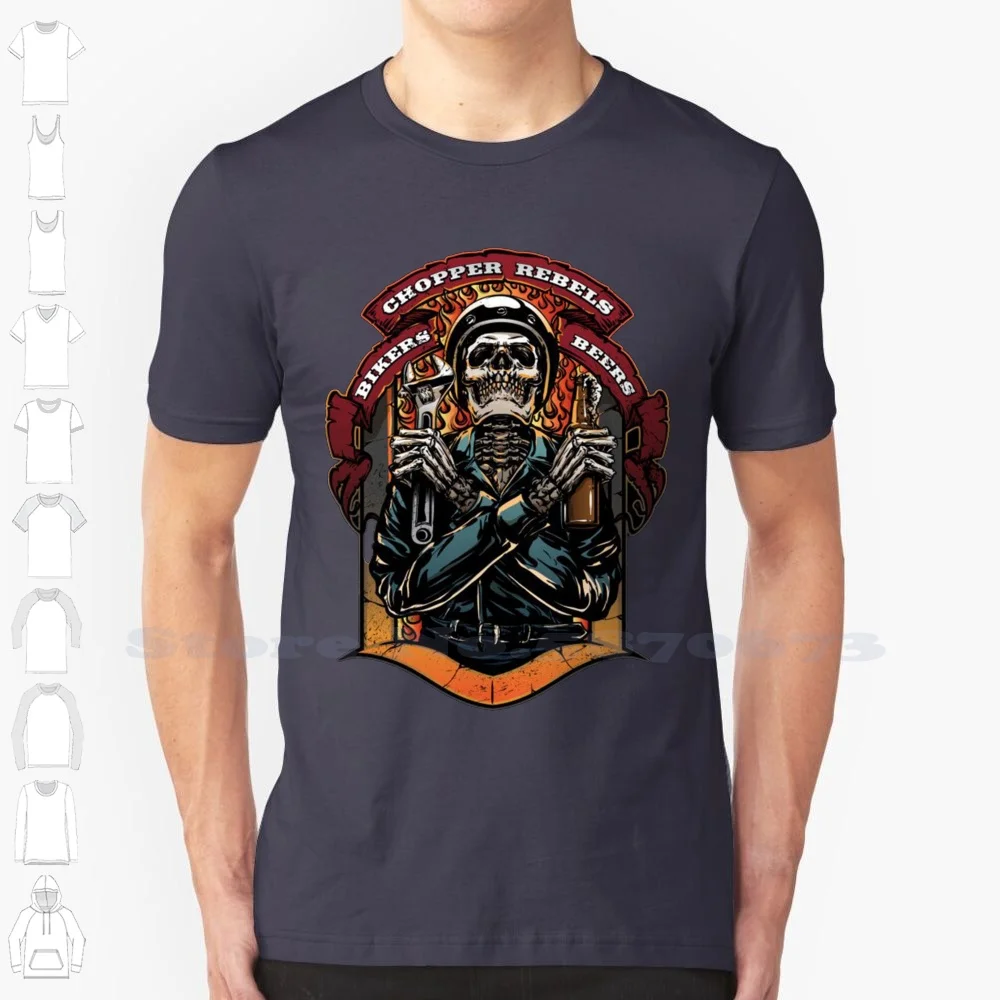 Bikers Chopper Rebels Beers 100% Cotton T-Shirt Cool Funny Awesome Vintage Biker Motorcycles Quote Motorcyclist Motorcycle