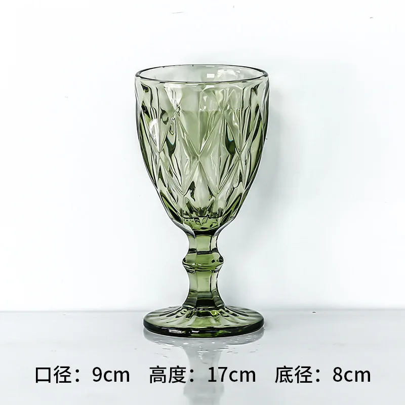 Vintage Emboss Glass Cup Machine Pressed Goblets, Color Material, Factory Wholesale, 300ml, 10oz, 1 Piece