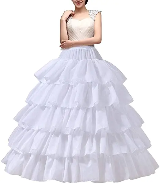 Women\'s Crinoline Petticoat 4 Hoop Skirt 5 Ruffles Layers Ball Gown Half Slips Underskirt for Wedding Bridal Dress