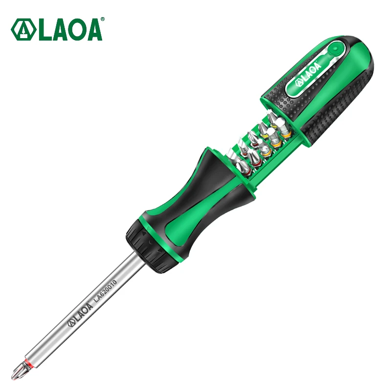 LAOA 10 in 1 Ratchet Screwdriver Set 10pcs S2 Phillips Slotted Torx Hexagon Screwdriver Bits 48T 20N.m Aluminum Rod Tools