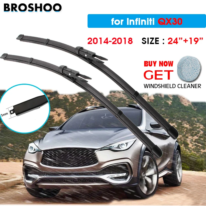 

Car Wiper Blade For Infiniti QX30 24"+19" 2014-2018 Auto Windscreen Windshield Wipers Blades Window Wash Fit U Hook Arms