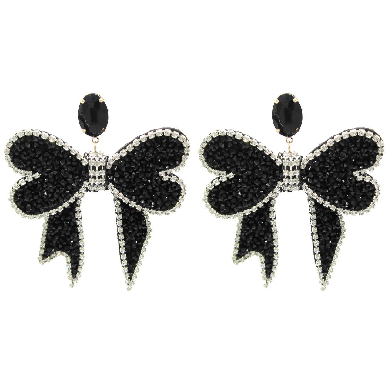 Brincos estilo coreano preto bowknot balançar brincos para as mulheres strass brinco casamento festa jóias acessórios na moda earing