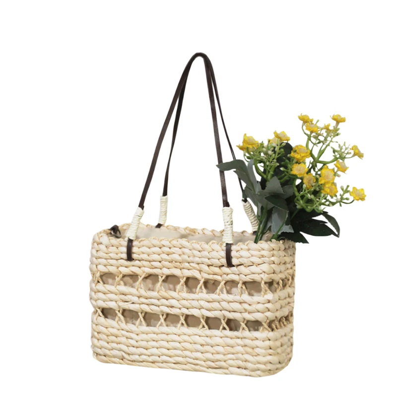 Japanese Hand-Woven Straw Bag for Women Retro Commuter Leisure Beach Vacation Natural Fiber Female Handbag