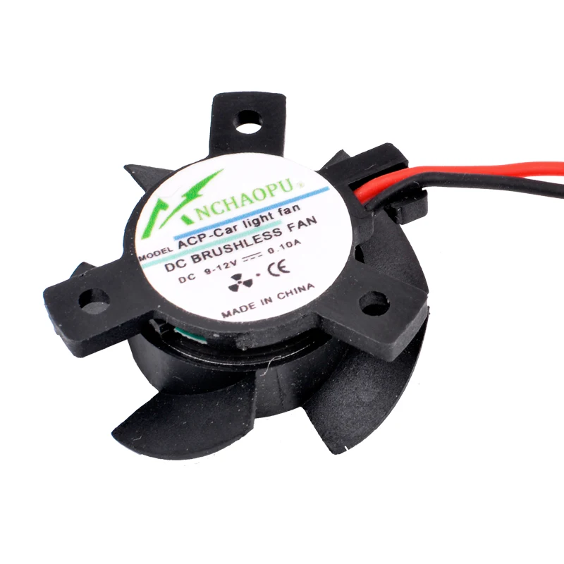 Universal ACP Car Light Fan 9-12V 28x28x10mm Diameter with 19mm Hole Pitch for LED Car Bulbs Cooling
