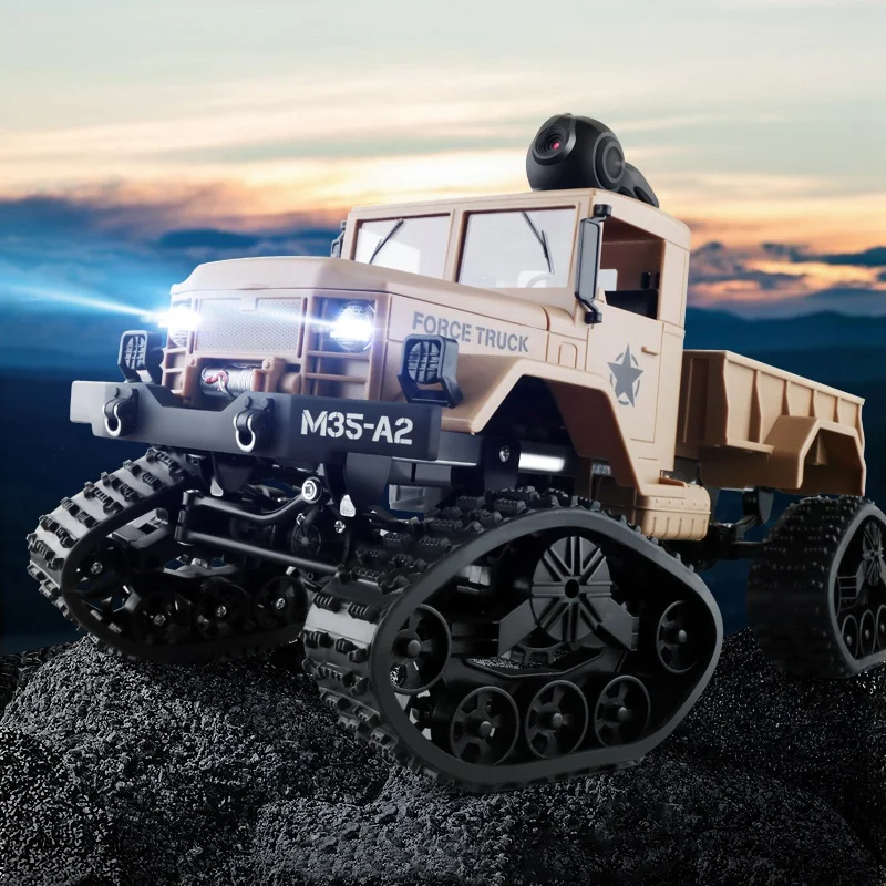 Fy001 1/16 2.4G 4Wd Rc Car 720P 0.3Mp Camera Wifi Fpv Brushed Off-Road Military Truck W/ Led Light VS WPL WLtoys Crawler Model