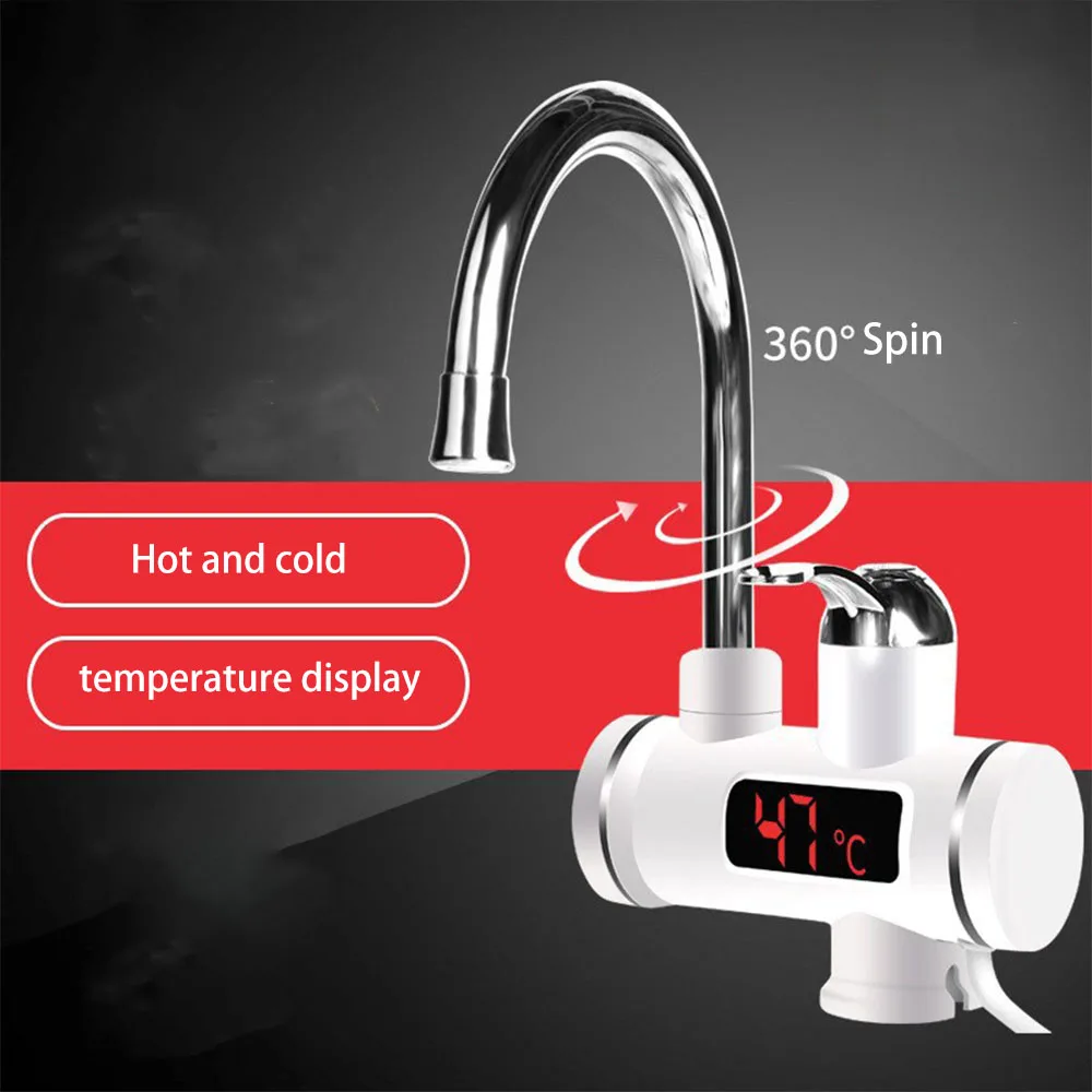 Kitchen Fauce Water Heater Flow Electric Faucet Instantaneous Boiler Element Protoch Shower Temperature Display Hot Cold EU Plug