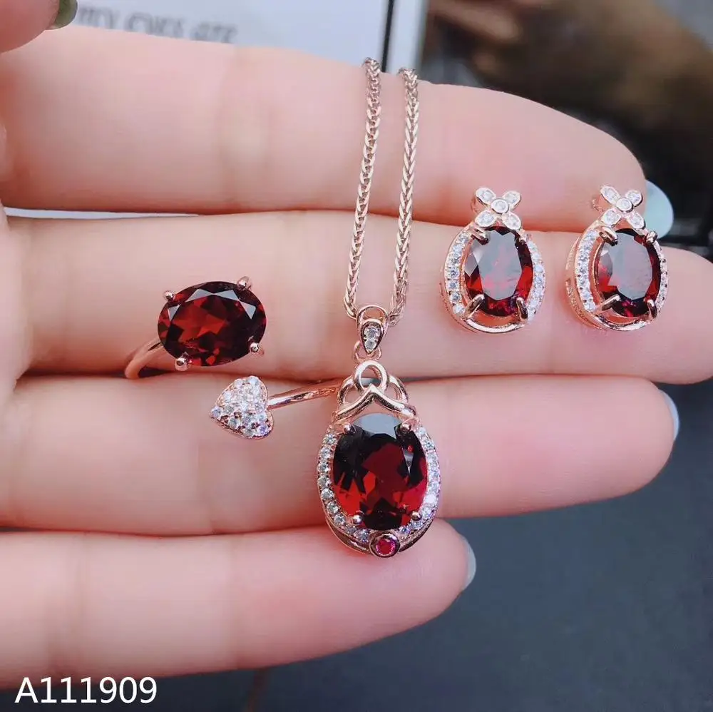 

KJJEAXCMY boutique jewelry 925 sterling silver inlaid Natural Garnet Necklace Ring Earring Female Suit Support Detection popular