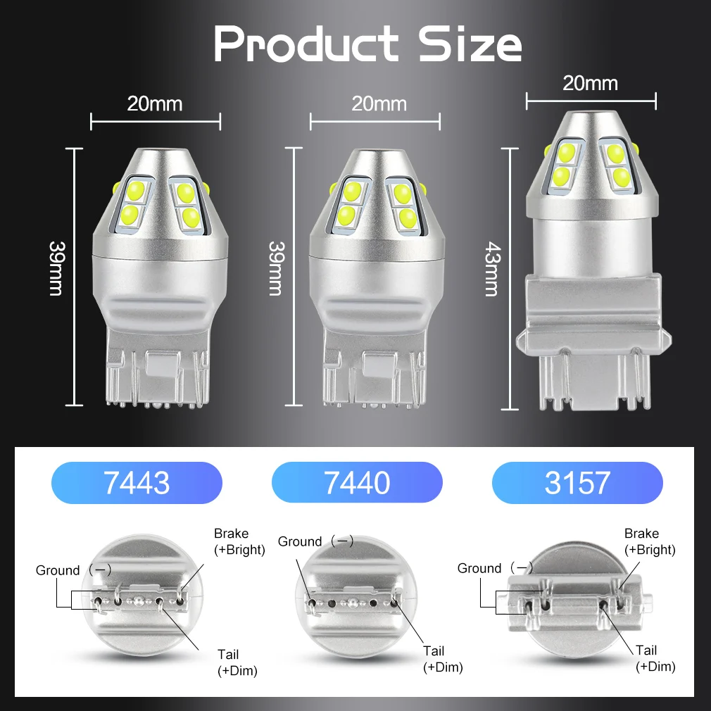 7443 7444 7440 T20 LED W21/5W LED Light W21W T25 3157 P27/7W For Lada Kalina Granta Vesta DRL LED Bulbs 12V 6500K White Red