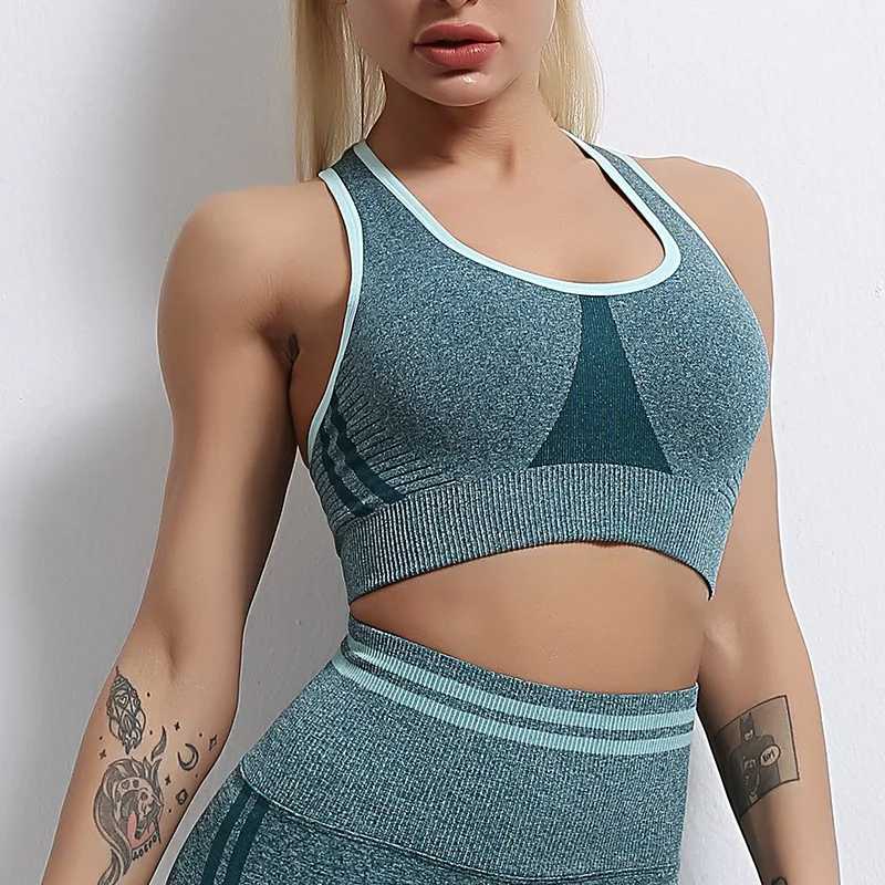 Summer Women 2PCS Short Sets Seamless Gym Suits Workout Outfits Yoga Clothing Crop Tops Fitness Shorts Sports Bra Active Wear image 6