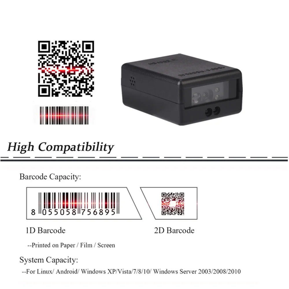 Barcode Scanner Module Engine Wired Embedded 1D 2D QR Bar Code Reader Module for Kiosk RS232 USB Interface for Warehouse Shop