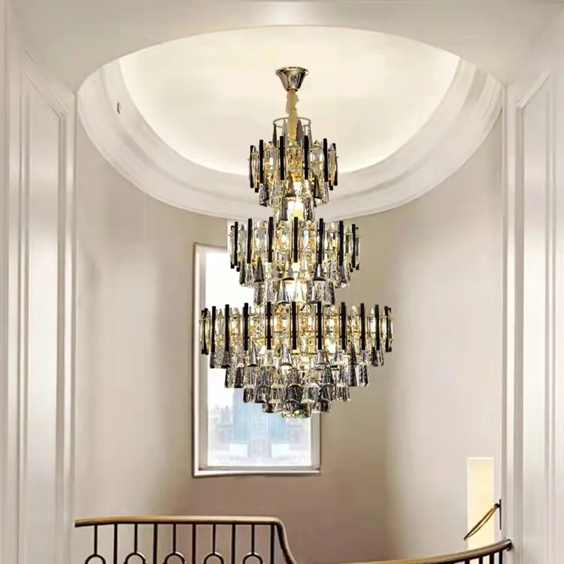 Duplex Building Large Chandeliers Hotel Lobby Simple Postmodern Light Luxury Staircase Crystal Chandelier Villa Living Room Lamp