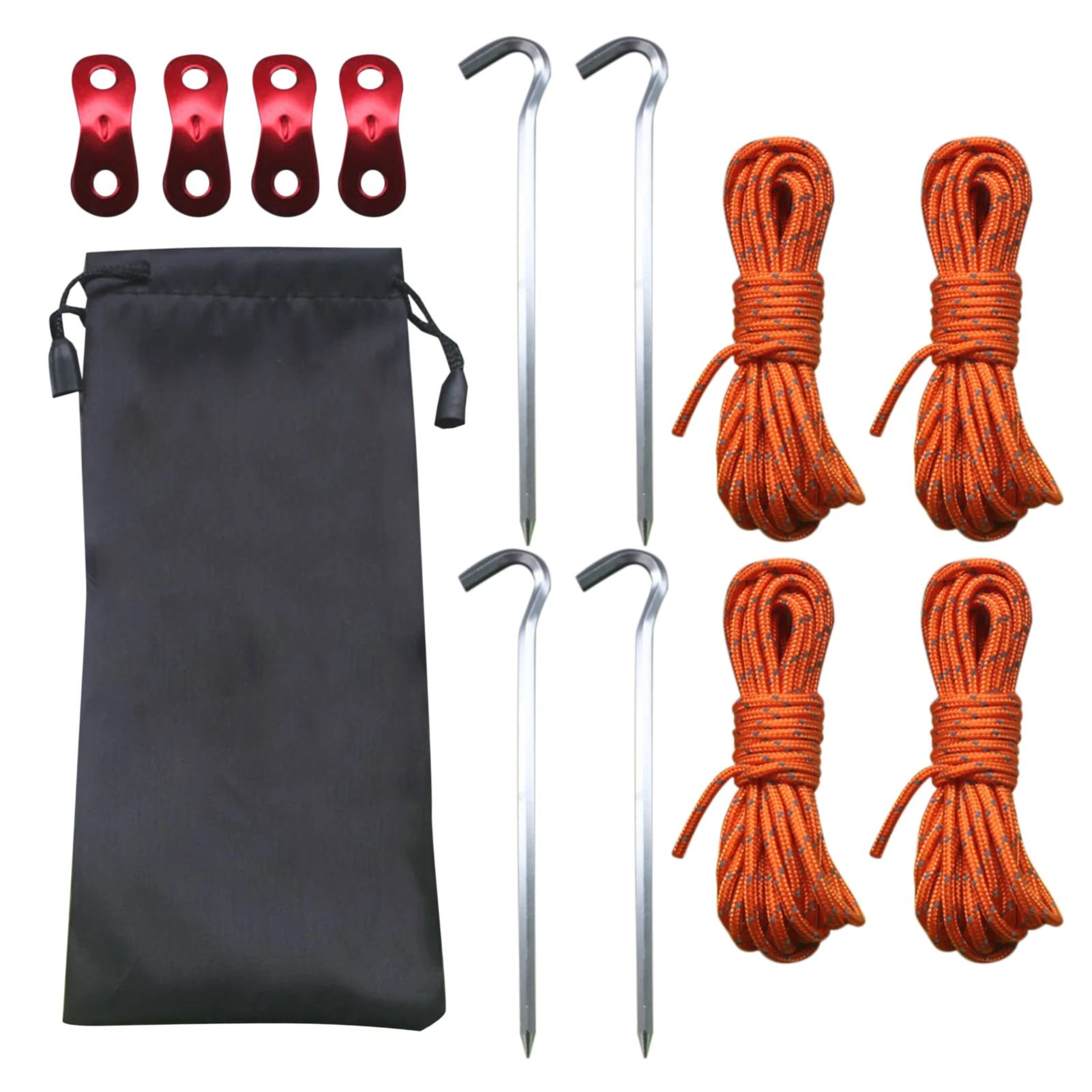 Outdoor Camping Tent Parachute Cord Rope Buckle Cord Rope With Aluminum Tensioners And Tent Stakes Fastener Travel Kit Tools