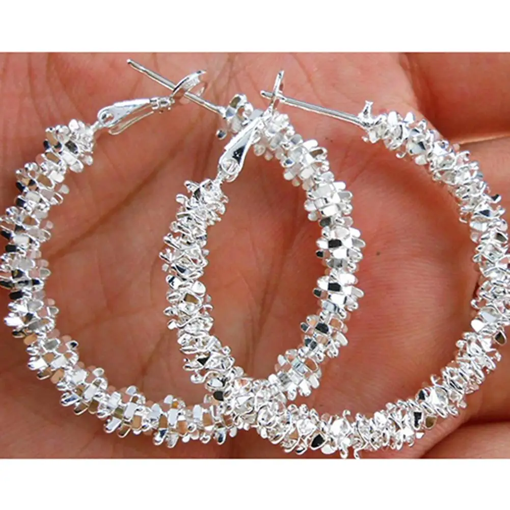 Wholesale Women Jewelry 925 Sterling Silver Big Circle Round Hoop Earrings Charm Earrings Party Jewelry Trendy Elegant Earrings